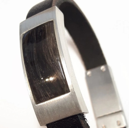 Armband, Leder, 925/- Silber, Gießharz und Hundehaare